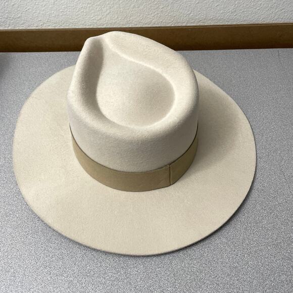 Teressa Foglia x Curateur Wool Felt Hat Ivory Tan Wide Brim Band Pinched *Flaw - Picture 9 of 10